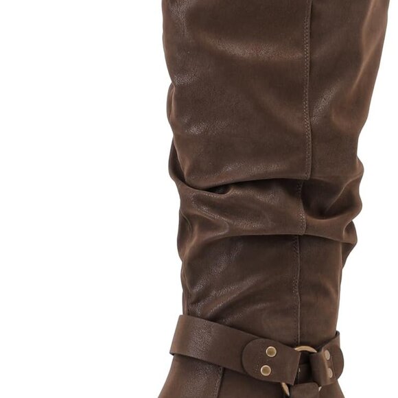 Women's Wide Calf Knee High Boots Man-made Leather 8.5 X-wide Elastic Zipper - Picture 1 of 6